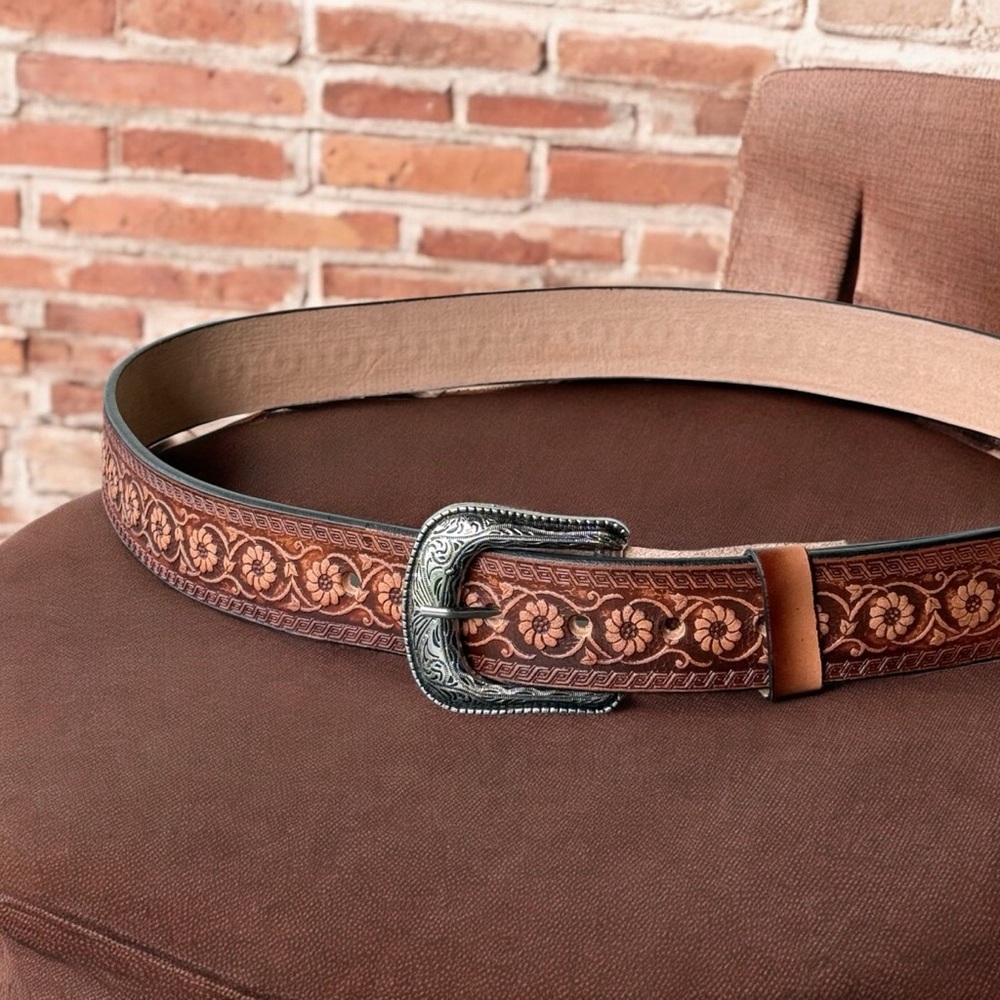 LA PLEBE BOOTS Men's Western Leather Belt Brown Size 38 Adjustable. NW/oT